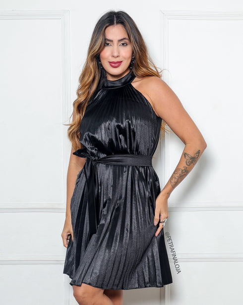 VESTIDO CURTO MIDI PLISSADO GOLA