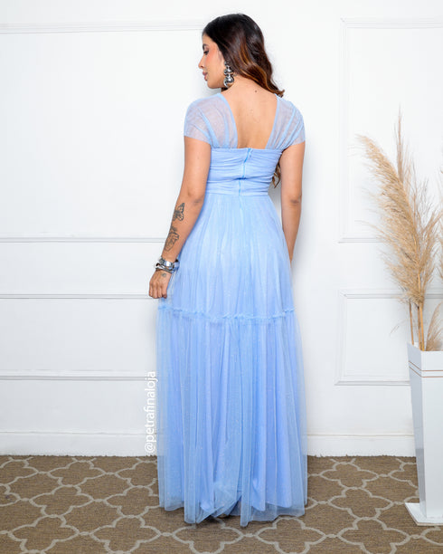 VESTIDO DECOTE TRIANGULO TULE BRILHANTE