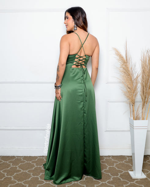 VESTIDO ALCINHA COM DECOTE FENDA LISO