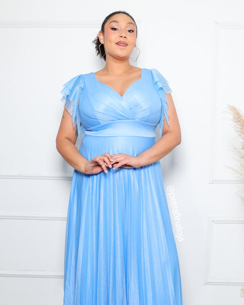 VESTIDO DE MANGUINHA SAIA PLISSADA