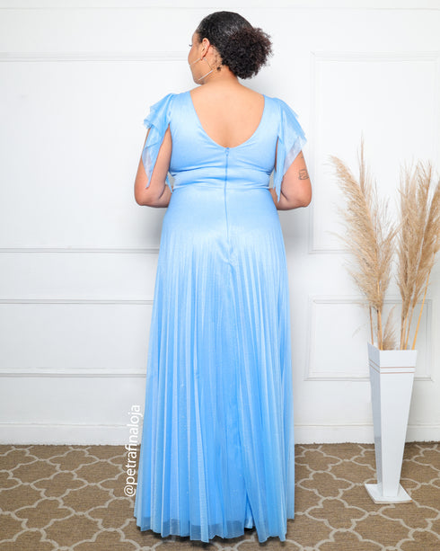 VESTIDO DE MANGUINHA SAIA PLISSADA