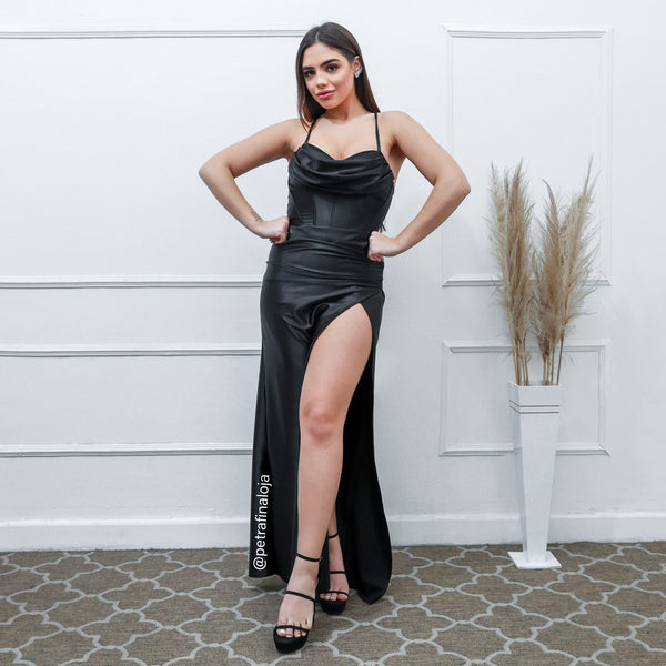 Vestido com Babado Sereia da Petra Fina - PRETO