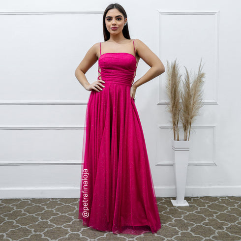 VESTIDO DECOTE LATERAL X PETRA FINA FUCSIA P