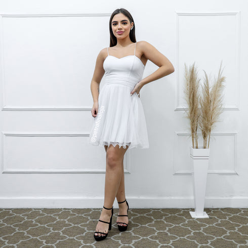 VESTIDO DE ALCINHA ACINTURADO PETRA FINA BRANCO P