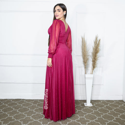 vestido manga longa plissado VESTIDO DE FESTA PETRA FINA