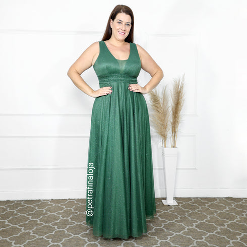 Vestido três listras plissado VESTIDO DE FESTA PETRA FINA VERDE OLIVA M