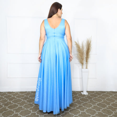 Vestido três listras plissado VESTIDO DE FESTA PETRA FINA