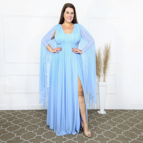 Vestido três listras pequenas com capa VESTIDO DE FESTA PETRA FINA AZUL SERENITY M