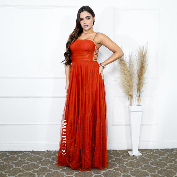 VESTIDO DECOTE LATERAL X PETRA FINA TERRACOTA P