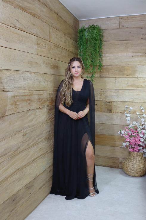 Vestido três listras pequenas com capa VESTIDO DE FESTA PETRA FINA