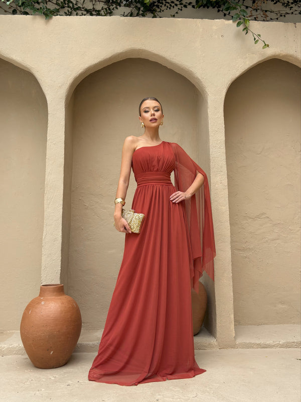 VESTIDO UM OMBRO SÓ LISO vestidos de festa PETRA FINA TERRACOTA M