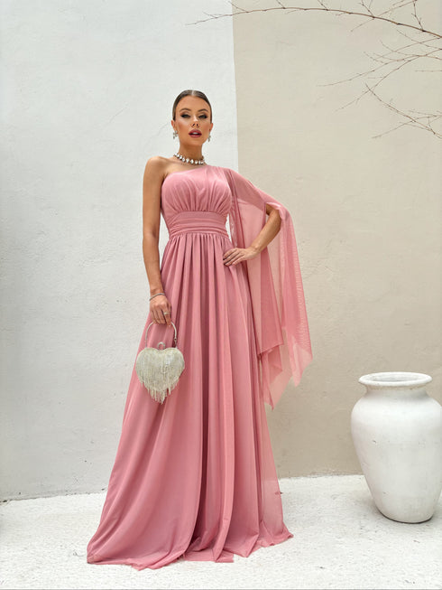 VESTIDO UM OMBRO SÓ LISO vestidos de festa PETRA FINA ROSE M