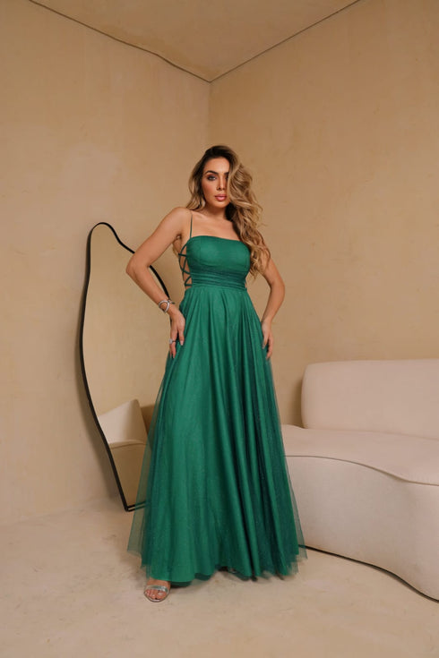 VESTIDO DECOTE LATERAL X PETRA FINA VERDE ESMERALDA P