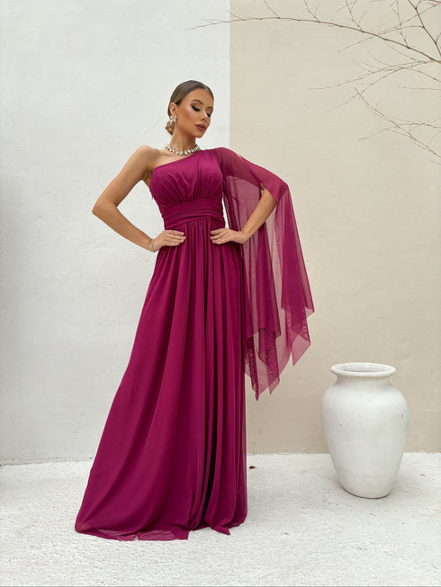 VESTIDO UM OMBRO SÓ LISO vestidos de festa PETRA FINA FUCSIA M