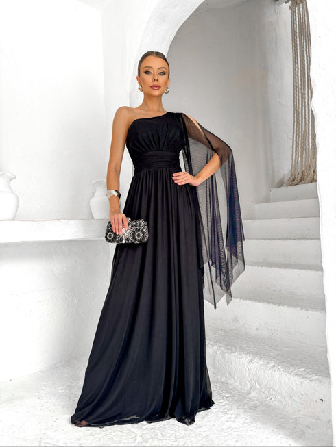 VESTIDO UM OMBRO SÓ LISO vestidos de festa PETRA FINA PRETO M