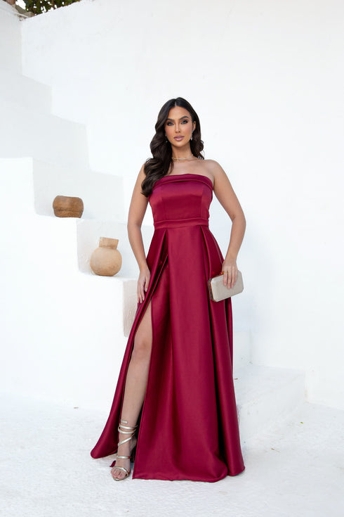 VESTIDO TOMARA Q CAIA ACETINADO VESTIDO DE FESTA PETRA FINA MARSALA P