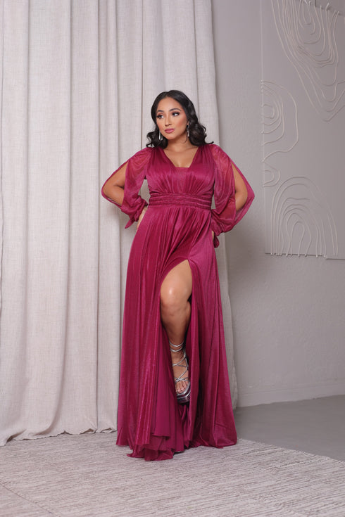 VESTIDO MANGA LONGA TRES LISTRAS PETRA FINA FUCSIA P