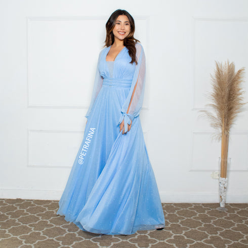 VESTIDO MANGA LONGA TRES LISTRAS PETRA FINA AZUL SERENITY P