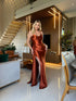 VESTIDO BABADO FENDA ALCINHA
