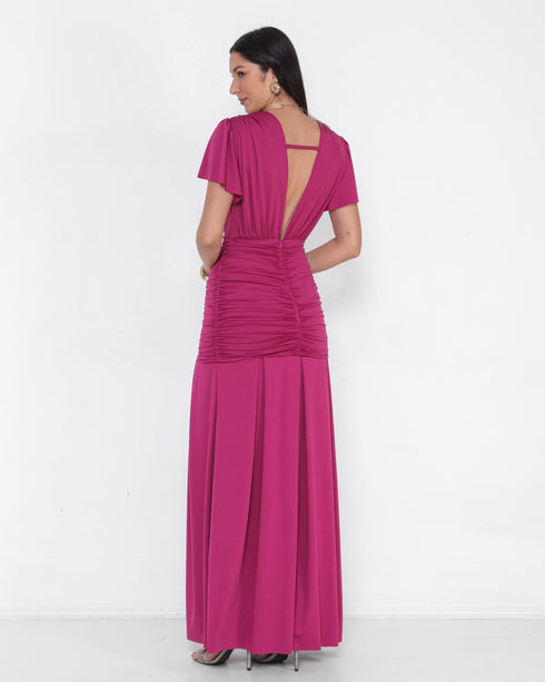 VESTIDO SEREIA COM MANGA PETRA FINA