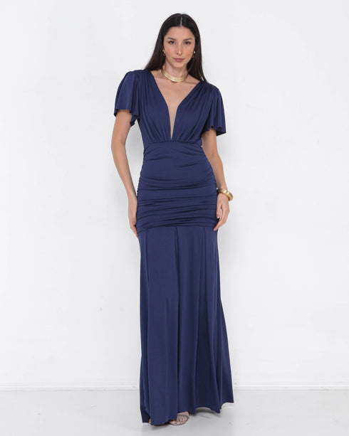 VESTIDO SEREIA COM MANGA PETRA FINA AZUL MARINHO P