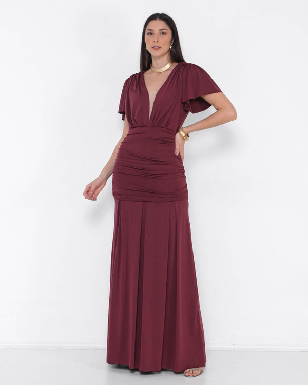 VESTIDO SEREIA COM MANGA PETRA FINA MARSALA P