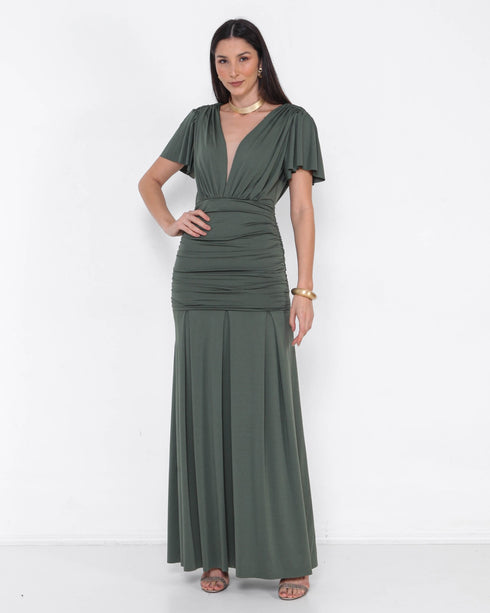 VESTIDO SEREIA COM MANGA PETRA FINA