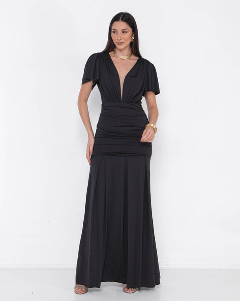 VESTIDO SEREIA COM MANGA PETRA FINA PRETO P