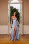 Vestido Alcinha com Decote Fenda Liso da Petra Fina - AZUL SERENITY
