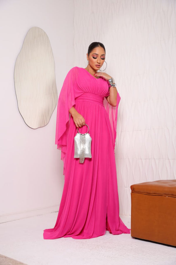 VESTIDO MANGA MORCEGO LISO VESTIDO DE FESTA PETRA FINA PINK M