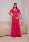 VESTIDO DE MANGUINHA SAIA PLISSADA VESTIDO DE FESTA PETRA FINA PINK G