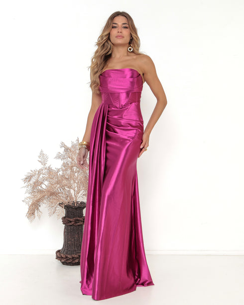 VESTIDO PRADA TOMARA QUE CAIA BABADO FENDA