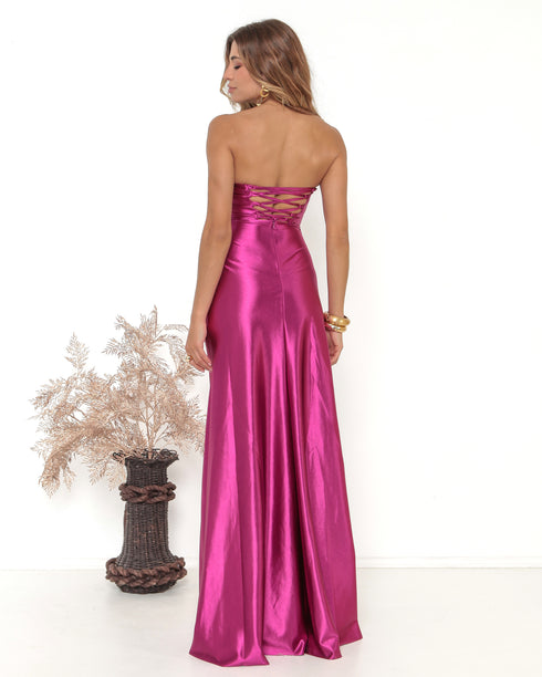 VESTIDO PRADA TOMARA QUE CAIA BABADO FENDA