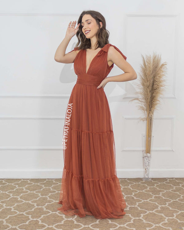 Vestido De Amarrar Três Marias VESTIDO LONGO PETRA FINA TERRACOTA P