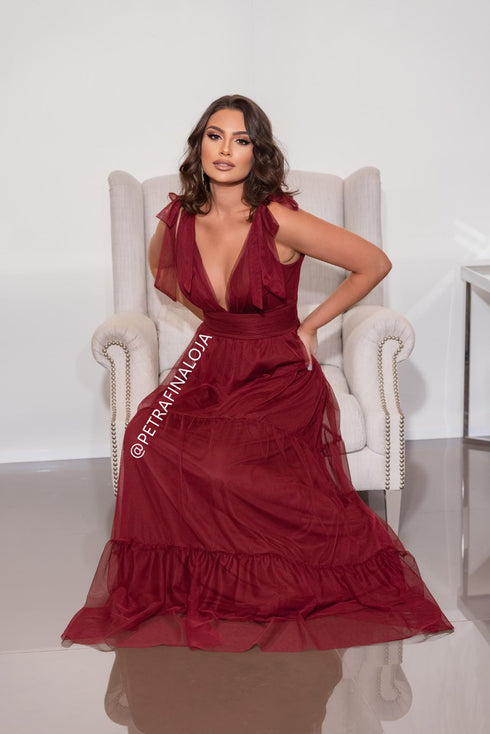 Vestido De Amarrar Três Marias VESTIDO LONGO PETRA FINA MARSALA M