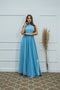 VESTIDO DE GOLA TULE TRABALHADO VESTIDO DE FESTA PETRA FINA AZUL SERENITY P
