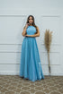 VESTIDO DE GOLA TULE TRABALHADO VESTIDO DE FESTA PETRA FINA AZUL SERENITY P