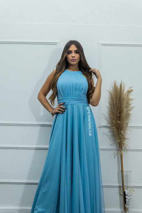 VESTIDO DE GOLA TULE TRABALHADO VESTIDO DE FESTA PETRA FINA