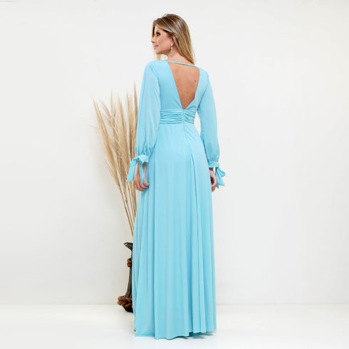 vestido manga longa liso Vestido Longo Petra Fina Moda Festa M AZUL TIFFANY